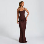 Women's Fitted Maxi Dress – Deep V-Neck Dress
