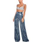 Women's High Waist Glitter Trousers – Straight Leg Side Slit Party Pants