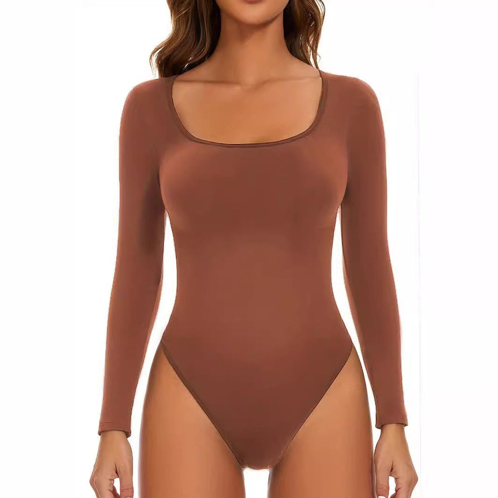 Women's Plunging Long Sleeve Bodysuit – Deep Neck Fitted Evening Bodysuit