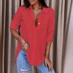 Women's Button Up Shirt with Chest Pocket and Roll-Up Sleeves