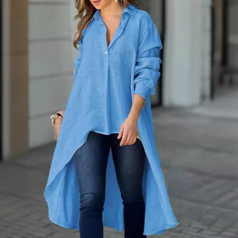 Women's Asymmetrical Tunic Blouse – Longline Button Front Shirt