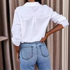 Women's Button Up Shirt with Chest Pocket and Roll-Up Sleeves