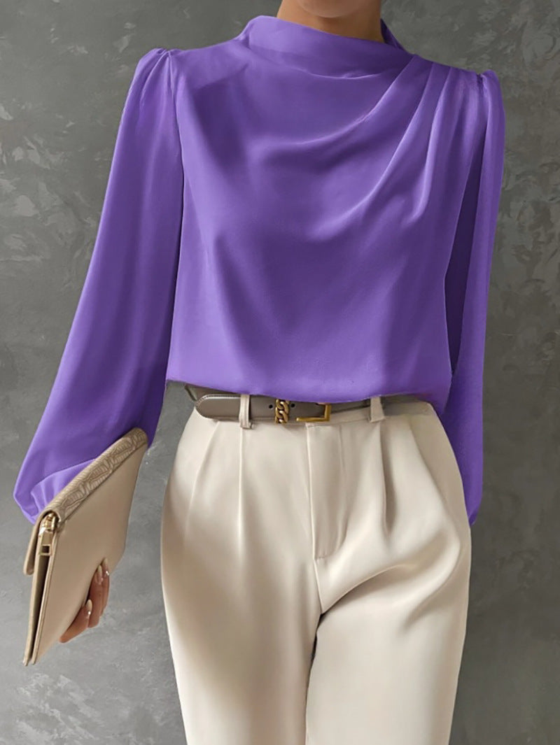 Women's Long Sleeve Blouse with Relaxed Fit and Draped Design