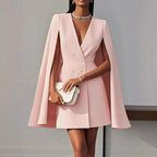 Women's Cape Cocktail Dress – Hooded Deep V-Neck Formal Dress