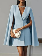 Women's Cape Cocktail Dress – Hooded Deep V-Neck Formal Dress