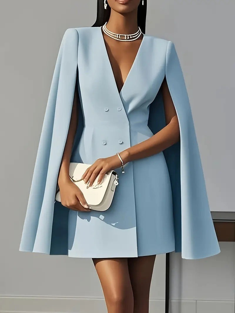 Women's Cape Cocktail Dress – Hooded Deep V-Neck Formal Dress