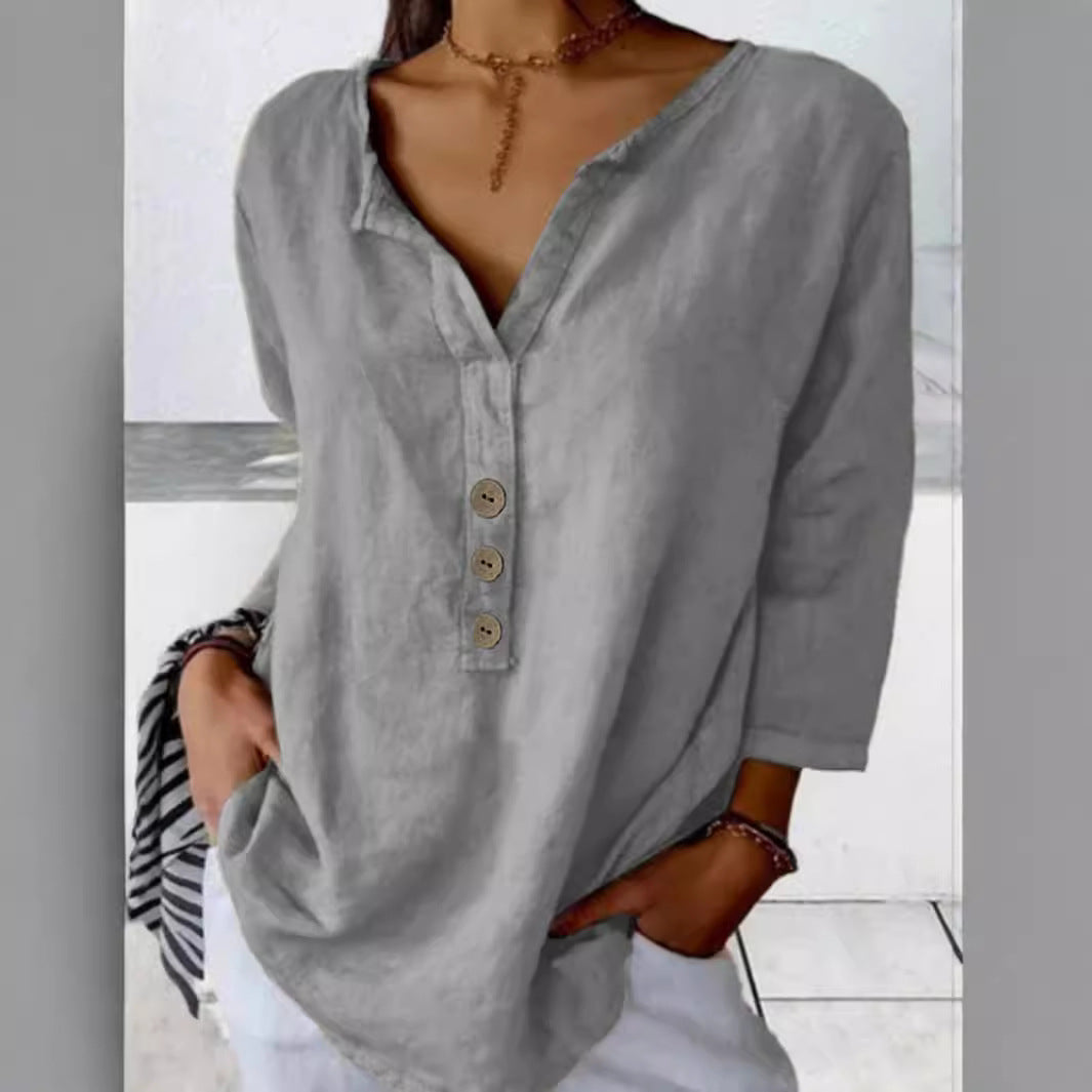 Women's Collared Button Blouse – Relaxed Long Sleeve Shirt Blouse