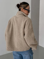 Women's Stand Collar Fleece Jacket – Oversized Zip-Up Winter Jacket