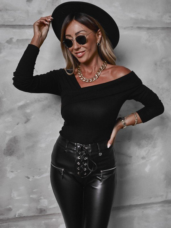 Women's Fitted Off-Shoulder Bodysuit – Long Sleeve Evening Bodysuit