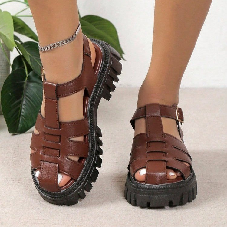 Women's Platform Sandals with Wide Straps and Cushioned Sole