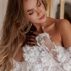 Women's Floral Wedding Dress – Sheer Sleeve Gown