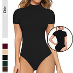 Women's Short Sleeve Bodysuit – Fitted Mock Neck Bodysuit