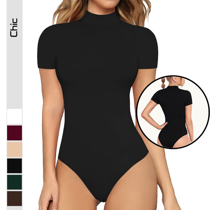 Women's Short Sleeve Bodysuit – Fitted Mock Neck Bodysuit