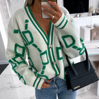 Women's Geometric Pattern Cardigan – Oversized Button Front Knit Cardigan