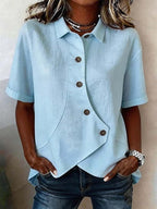 Women's Button Blouse with Textured Finish and Decorative Buttons