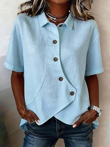 Women's Button Blouse with Textured Finish and Decorative Buttons