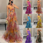 Women's Floral Strappy Maxi Dress – V-Neck Flowing Evening Gown