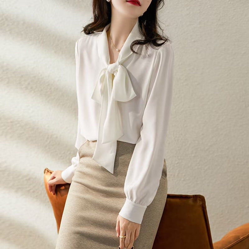Women's Belted Tie Neck Blouse – Long Sleeve Dressy Statement Blouse