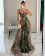 Women's Floral Strappy Maxi Dress – V-Neck Flowing Evening Gown