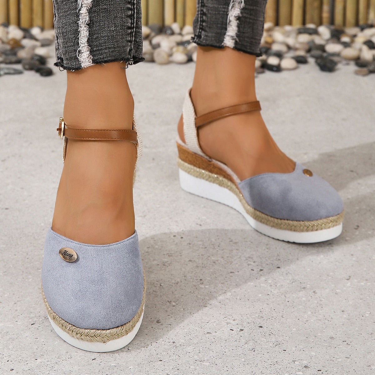 Women's Wedge Sandals with Woven Straps and Cushioned Sole