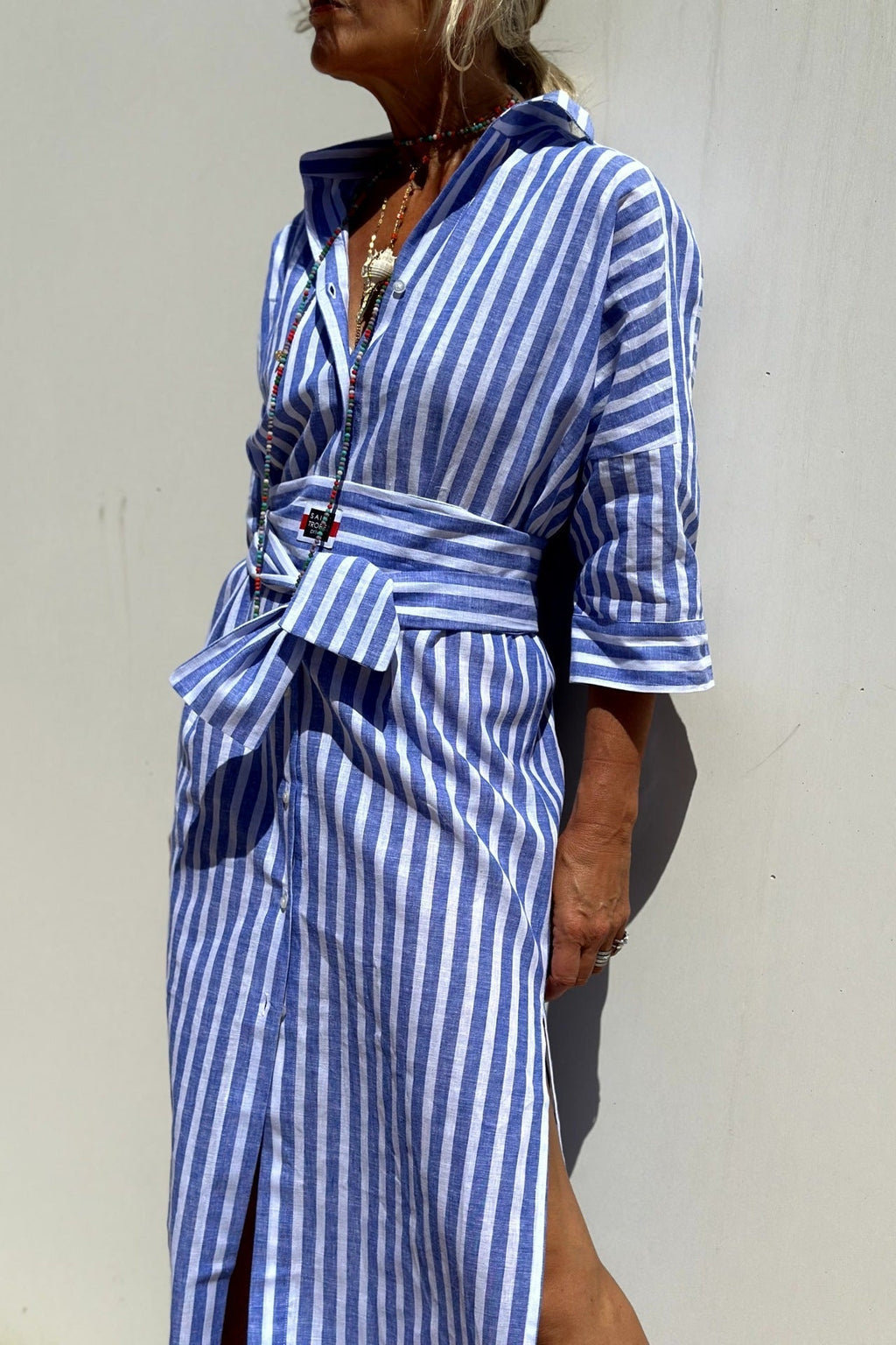 Women's Striped Flattering Shirt Dress – Belted Midi Dress