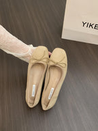 Women's Ballet Flats with Bow Detail and Velvety Finish
