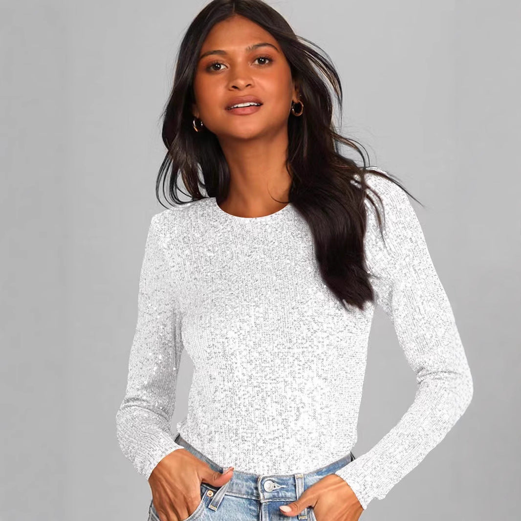 Women's Sequin Party Bodysuit – Sparkle Fitted Long Sleeve Bodysuit
