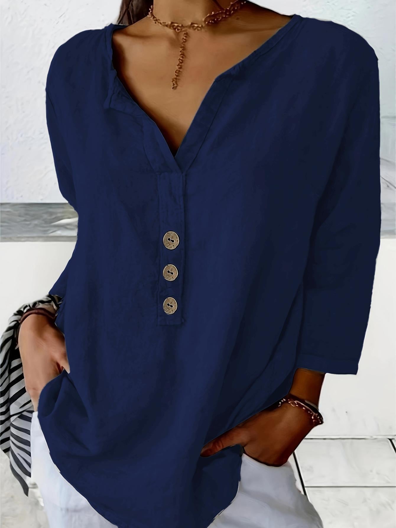 Women's Collared Button Blouse – Relaxed Long Sleeve Shirt Blouse