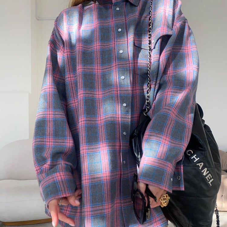 Women's Plaid Oversized Blouse – Relaxed Collared Button Front Shirt