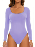 Women's Plunging Long Sleeve Bodysuit – Deep Neck Fitted Evening Bodysuit