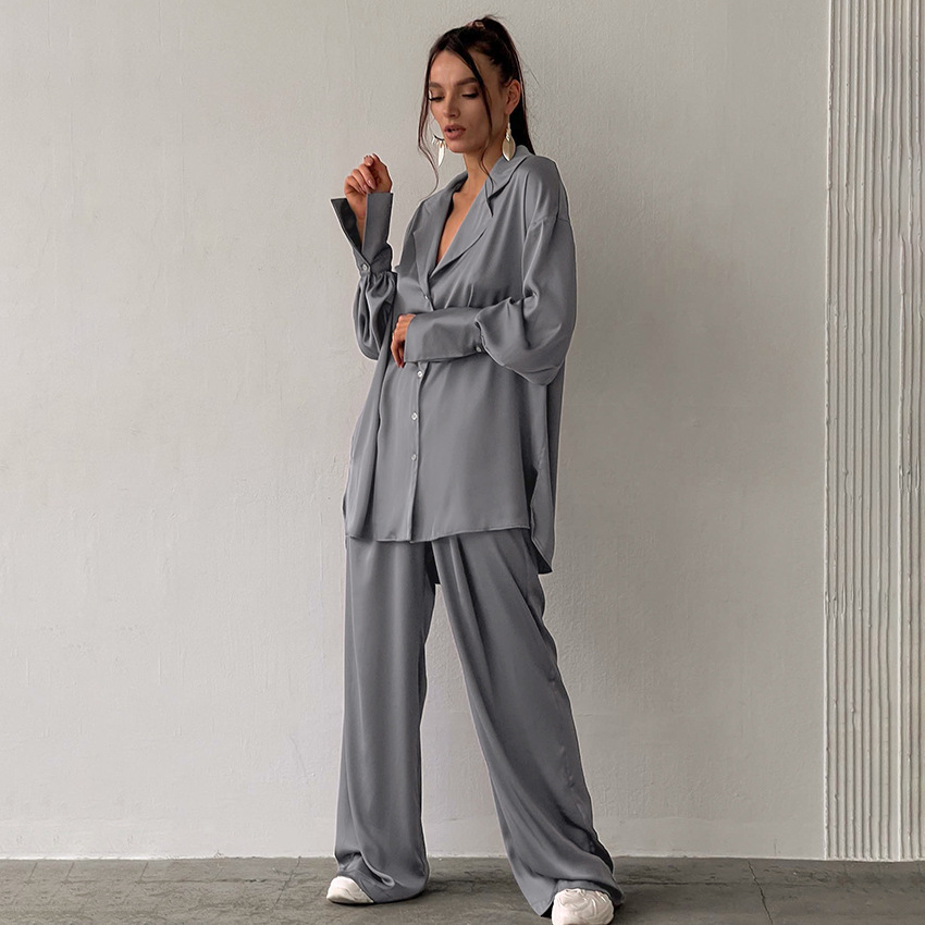Women's Oversized Wide Leg Lounge Set – Relaxed Blouse and Pants Set
