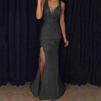 Women's Sleeveless Ball Gown – V-Neck Evening Dress
