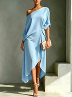 Women's One Shoulder Draped Wedding Guest Dress – Asymmetrical Formal Occasion Dress