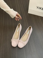 Women's Ballet Flats with Bow Detail and Velvety Finish