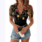 Women's Floral Lace V-Neck Bodysuit – Sheer Sleeve Fitted Bodysuit