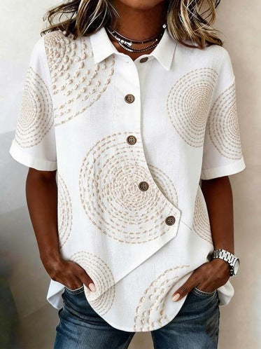 Women's Button Blouse with Textured Finish and Decorative Buttons