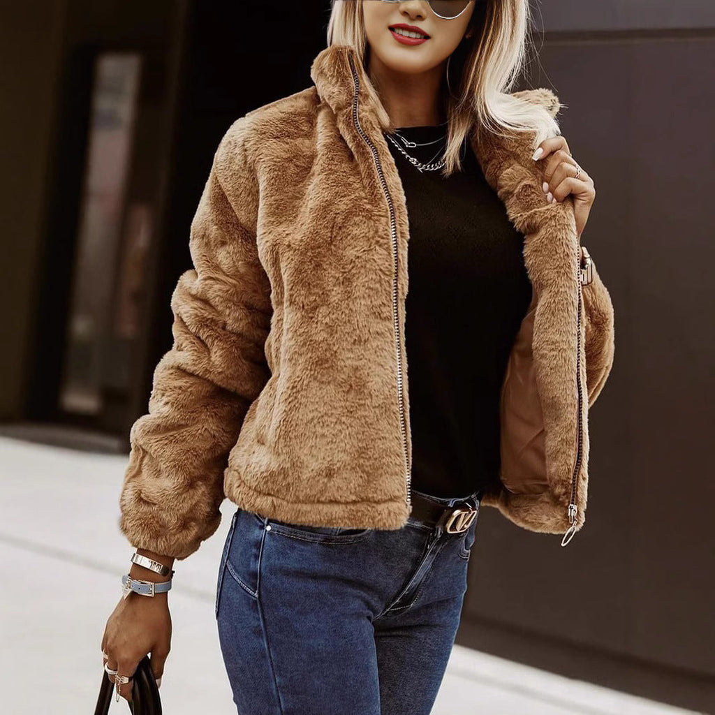 Women's Teddy Bomber Jacket – Soft Zip-Up Jacket