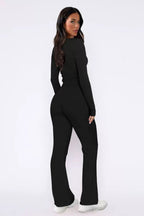 Women's Flared Pants Loungewear Set – Button Detail Crop Top Two Piece Set