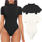 Women's Short Sleeve Bodysuit – Fitted High Neck Everyday Bodysuit