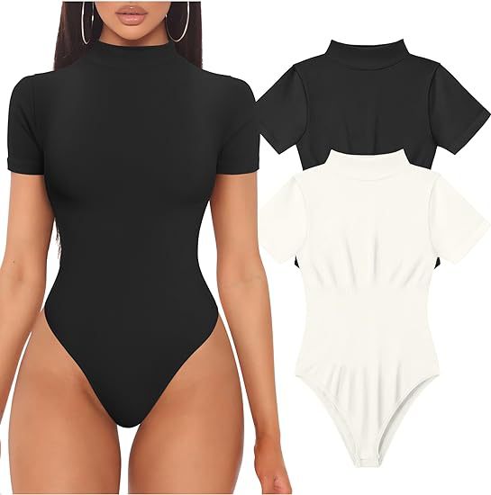 Women's Short Sleeve Bodysuit – Fitted High Neck Everyday Bodysuit