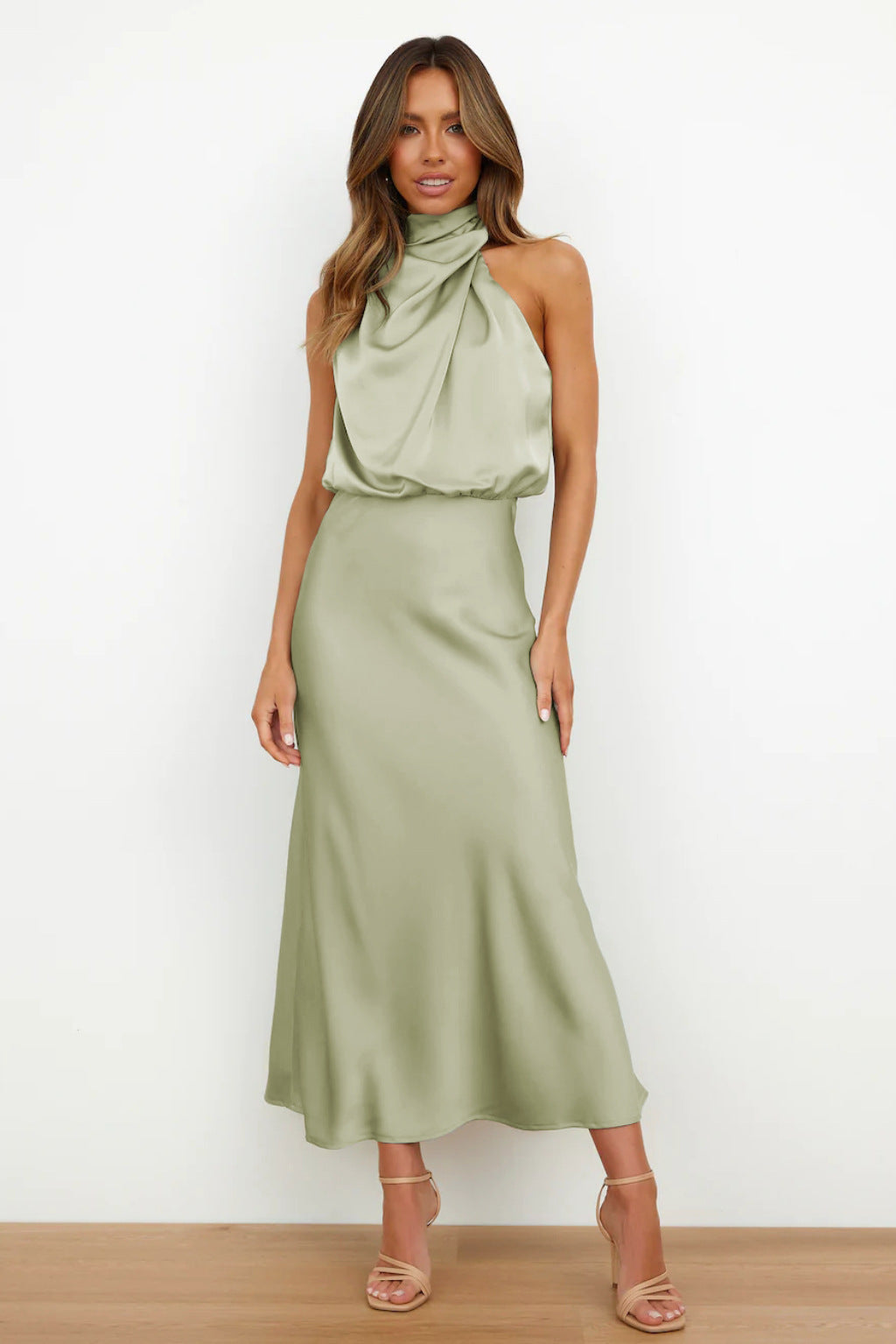 Women's Formal Asymmetrical Midi Dress – Fitted Statement Neck Occasion Dress