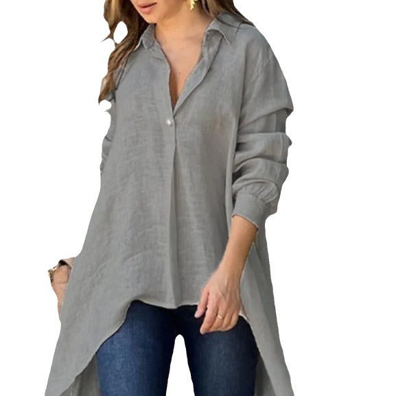 Women's Asymmetrical Tunic Blouse – Longline Button Front Shirt