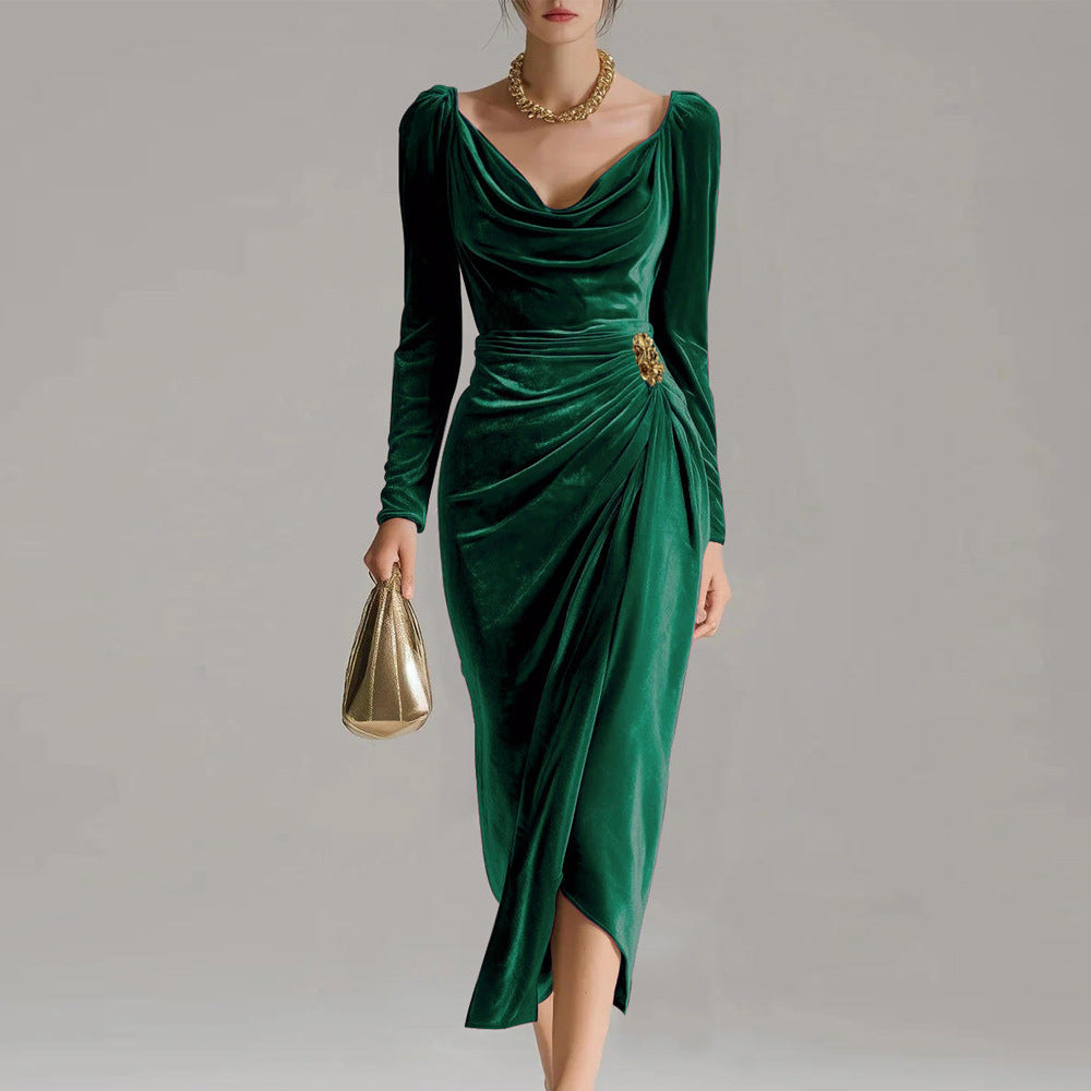 Women's Velvet Midi Dress – Draped Occasion Dress