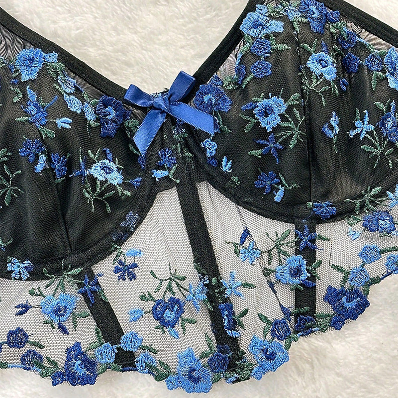 Women's Floral Lace Bra Set – French Style Bra & Matching Panty Set