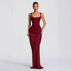 Women's Fitted Maxi Dress – Deep V-Neck Dress