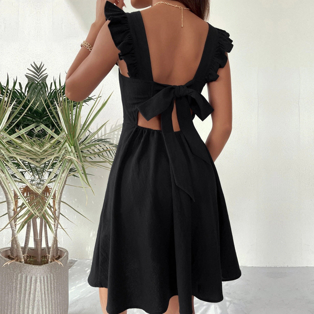 Women's Ruffle Strap Fit & Flare Dress – Feminine Flowy Mini Dress