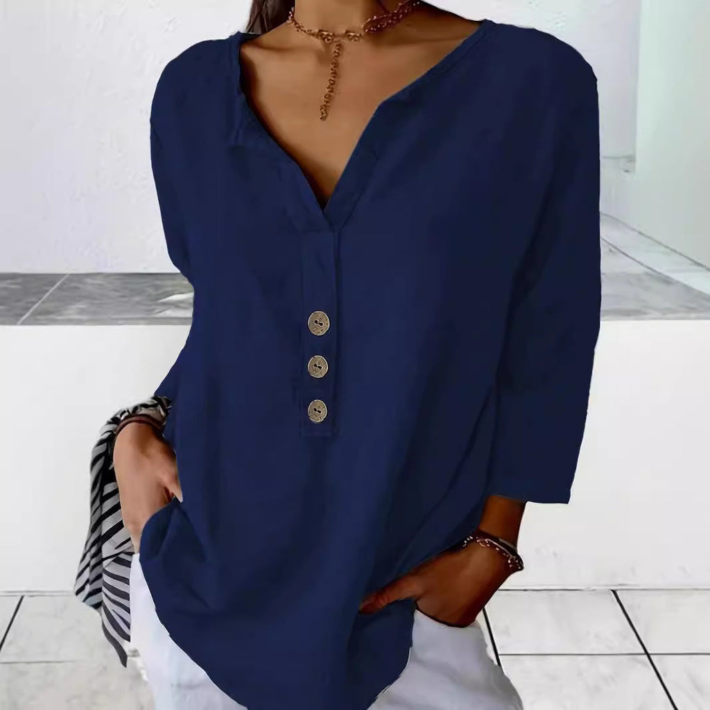 Women's Collared Button Blouse – Relaxed Long Sleeve Shirt Blouse