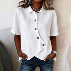 Women's Button Blouse with Textured Finish and Decorative Buttons