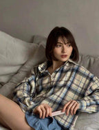 Women's Plaid Oversized Blouse – Relaxed Collared Button Front Shirt