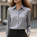 Women's Button Blouse with Classic Collar and Relaxed Fit